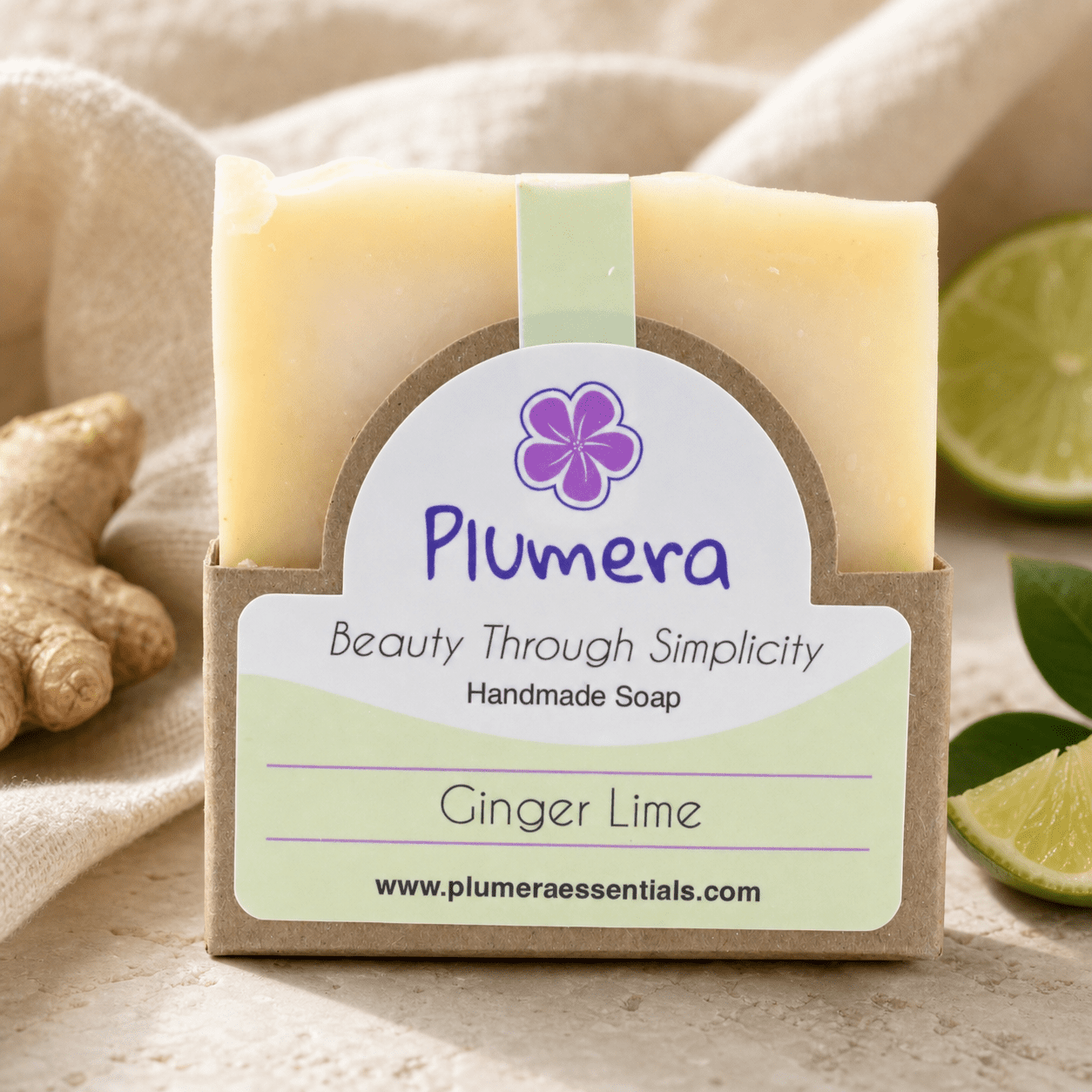 Ginger Lime handmade soap bar by Plumera Essentials